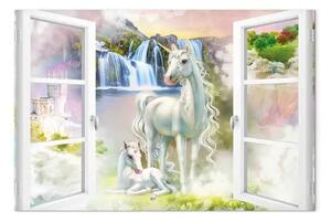 Quadro contemporaneo Unicorni fuori dalla finestra - un fantasioso mondo coloratoù