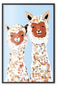 Poster: Due lama - allegri animali dipinti con macchie colorate