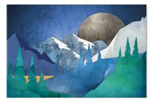 Quadro Idillio serale - grafica con montagne e luna in colori scuri