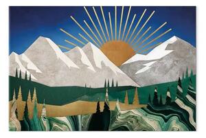 Quadro contemporaneo Risveglio - grafica con alba su sfondo di alte montagne