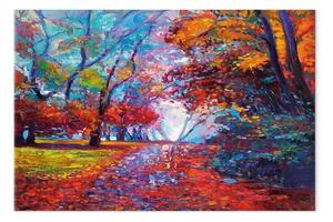 Quadro contemporaneo In un parco autunnale - paesaggio dipinto di settembre