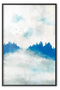 Poster: Foresta blu - delicato paesaggio nebbioso nei toni del blu