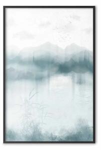 Poster: Montagne blu - un paesaggio nebbioso dai toni rilassanti