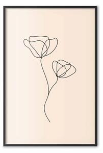 Poster: Fiore lineare - delicata composizione minimalista su sfondo beige
