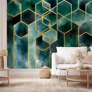 Carta da parati Cubi delicati - linee dorate che formano figure geometriche
