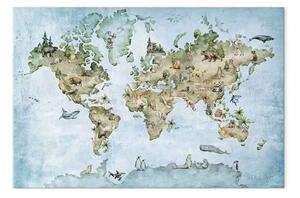 Quadro contemporaneo Mappa per bambini - continenti con animali nei colori della natura