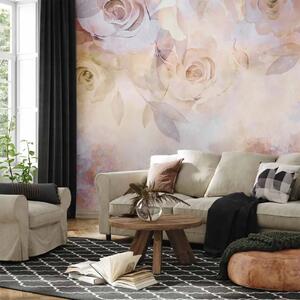 Carta da parati moderna Rose atmosferiche - fiori astratti rosa in stile romantico