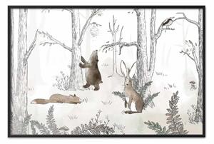 Poster: Animali della foresta - foresta disegnata con felci ad acquerello