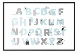 Poster: Alfabeto inglese per bambini - lettere grigie e blu con animali