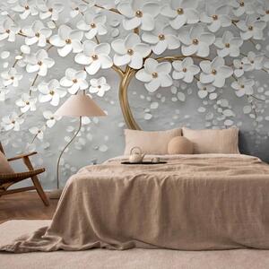 Carta da parati moderna Magnolia - albero decorativo che sboccia con fiori luminosi