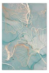 Quadro su tela Ginkgo dorato - foglie su sfondo astratto in stile glamour