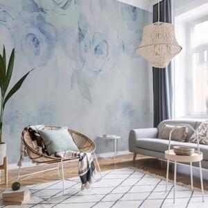 Carta da parati Rose atmosferiche - fiori astratti blu in stile romantico