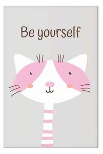 Quadro su tela Sii te stesso - gatto rosa e slogan motivazionale