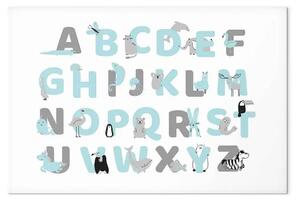 Quadro su tela Alfabeto inglese per bambini - lettere blu e grigie con animali