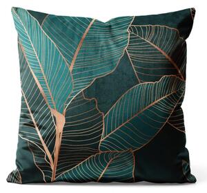 Cuscino in velluto Noble ficus - composizione botanica glamour con motivi dorati