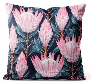 Cuscino in velluto Boccioli di fantasia - composizione con fiori rosa su sfondo scuro