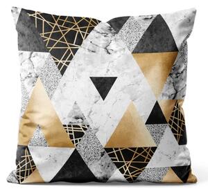 Cuscino in velluto Geometria dell'eleganza - motivo minimalista con finto marmo e oro