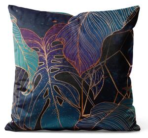 Cuscino in velluto Botanical aurora - composizione esotica in oro con foglie di monstera