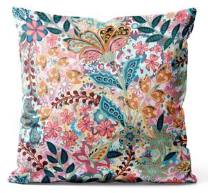 Cuscino in velluto Paisley flowers - composizione floreale multicolore in stile grafico