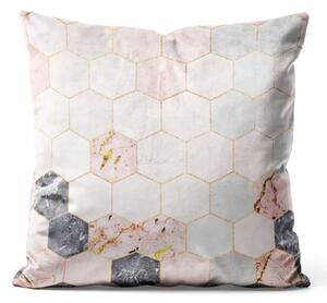 Cuscino in velluto Esagoni di marmo - composizione glamour in marmo con motivi dorati