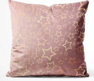 Cuscino in velluto Sogni d'oro - sottile motivo di stelle dorate su sfondo rosa