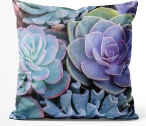 Cuscino in velluto Succulente blu - composizione floreale ricca di dettagli