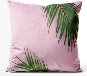 Cuscino in velluto Tocco di palme - composizione floreale minimalista su sfondo rosa
