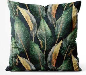 Cuscino in velluto Foglie esotiche verde-oro - motivo floreale in stile trendy