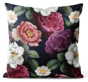 Cuscino in velluto Peonie in fiore - floreale vintage pesca e verde