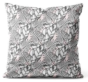 Cuscino in velluto Leafy mauresque - motivo floreale in bianco e nero in stile lineare