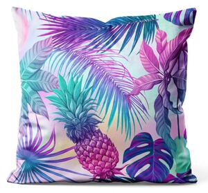 Cuscino in velluto Piña colada - motivo grafico al neon con flora tropicale