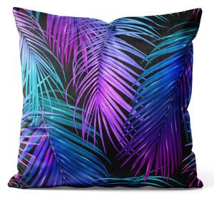 Cuscino in velluto Palme al neon - motivo floreale nei toni del turchese e del viola