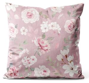 Cuscino in velluto Fascino di primavera - rosa scura e magnolia vintage