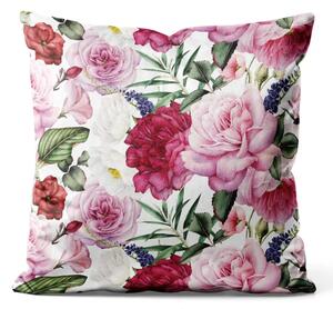 Cuscino in velluto Profumo di primavera - fiori di peonia e di rosa in stile provenzale