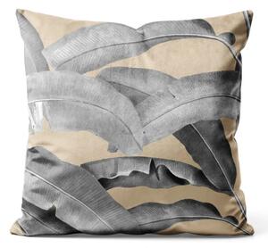 Cuscino in velluto Tenda Leafy in grigio - motivo vegetale con albero di banane