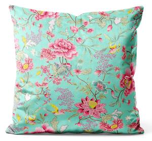 Cuscino in velluto Arabesque vegetale rosa - composizione floreale colorata