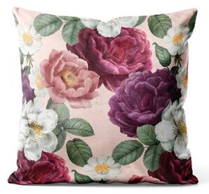 Cuscino in velluto Peonie in fiore - floreale vintage pesca e verde