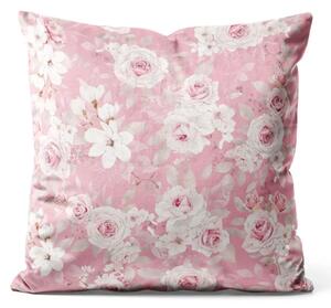 Cuscino in velluto Rose embraces - delicato motivo floreale nei toni del rosa pastello