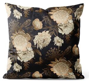 Cuscino in velluto Bouquet della notte - elegante composizione floreale in tonalità oro