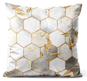 Cuscino in velluto Esagoni e foglie - elegante composizione con figure geometriche