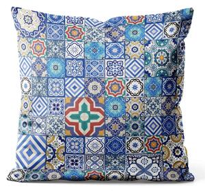 Cuscino in velluto Combinazioni blu - motivo patchwork ispirato alla ceramica