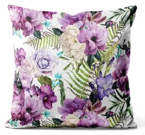 Cuscino in velluto Joyful bouquet - composizione di fiori viola su sfondo bianco