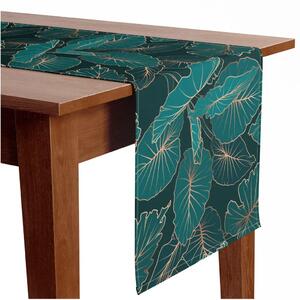 Runner tavolo Giungla notturna - composizione botanica con foglie di alocasia e oro