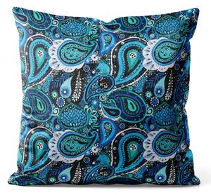 Cuscino in velluto Occhi di pavone in blu - composizione con ramoscelli