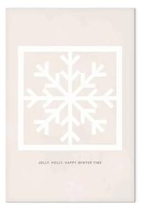 Quadro contemporaneo Happy time - fiocco di neve geometrico e scritte bianche