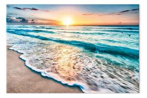 Quadro Paesaggio marino - onde turchesi e soleggiate al tramonto