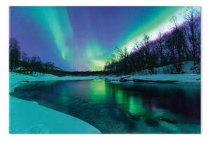 Quadro contemporaneo Aurora boreale - effetti di luce nel cielo notturno del nord