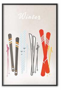 Poster: Follia invernale - illustrazione con modelli di sci