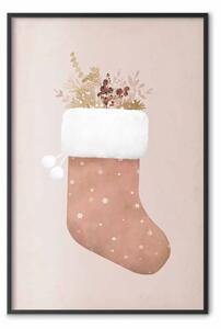 Poster: Natale in pastello - calza natalizia con rami di piante