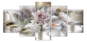 Quadro su tela Astrazione con fiori - fioritura primaverile con elementi dorati